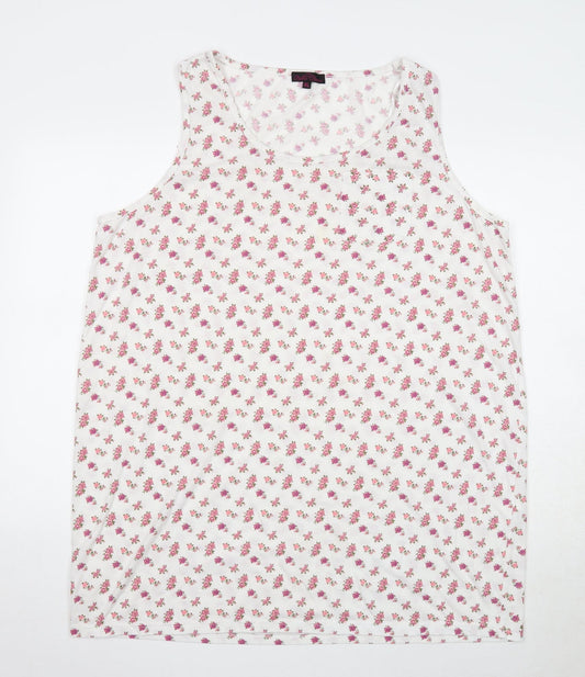 Bella Beau Womens White Floral Polyester Basic Tank Size XL Round Neck