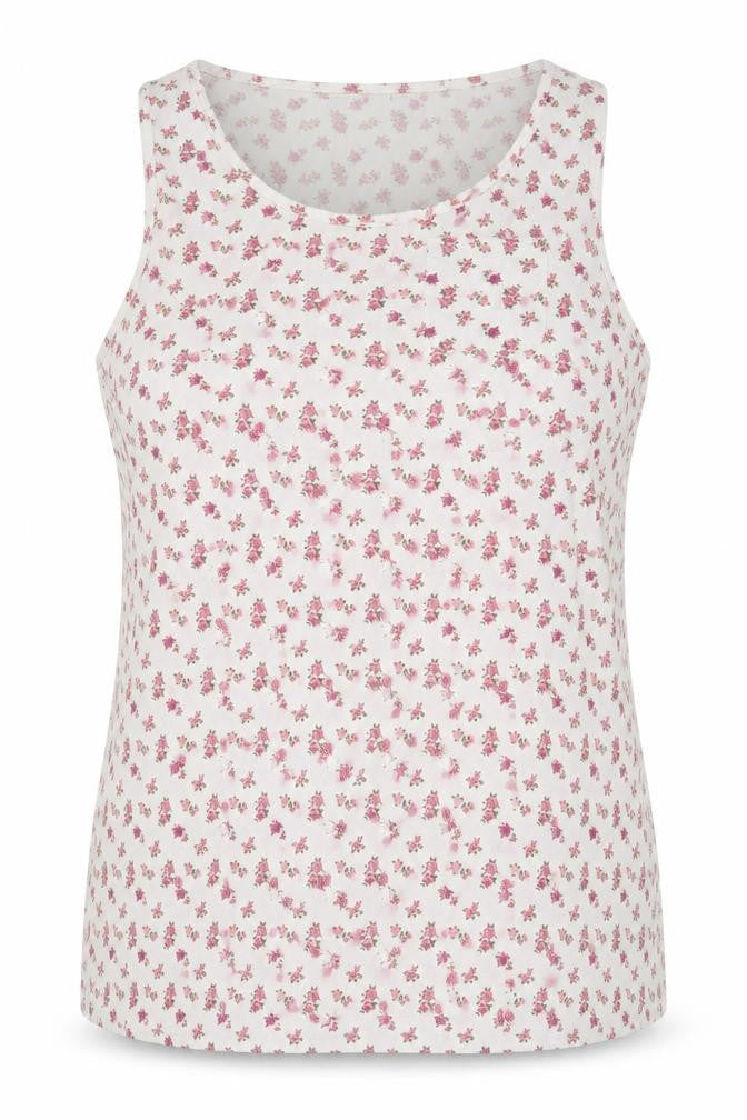 Bella Beau Womens White Floral Polyester Basic Tank Size XL Round Neck