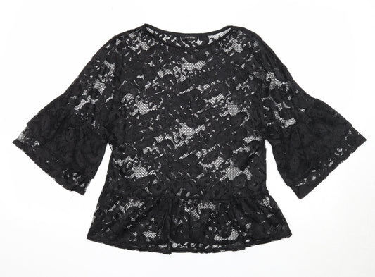River Island Womens Black Nylon Basic Blouse Size 10 Round Neck