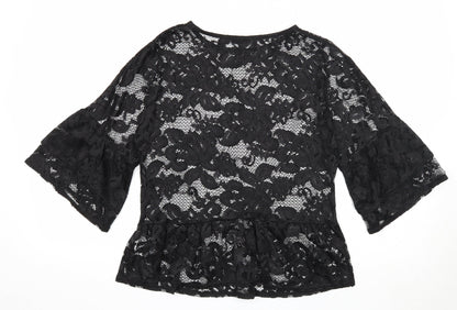 River Island Womens Black Nylon Basic Blouse Size 10 Round Neck