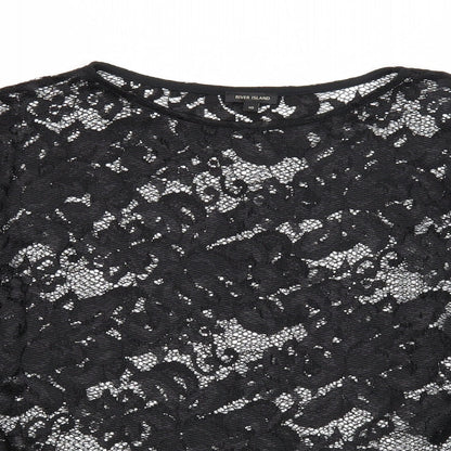 River Island Womens Black Nylon Basic Blouse Size 10 Round Neck