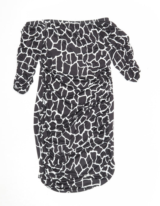 Nasty Gal Womens Black Geometric Polyester Bodycon Size 8 Off the Shoulder Pullover