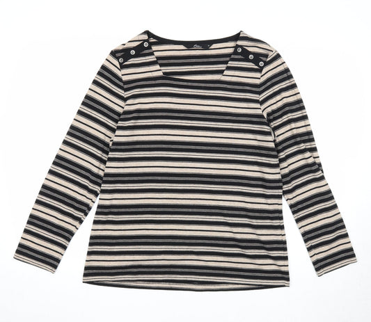 Bonmarché Womens Black Square Neck Striped Polyester Pullover Jumper Size M