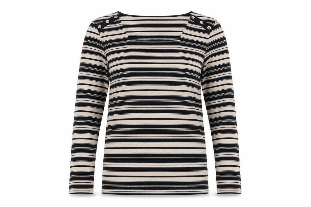 Bonmarché Womens Black Square Neck Striped Polyester Pullover Jumper Size M
