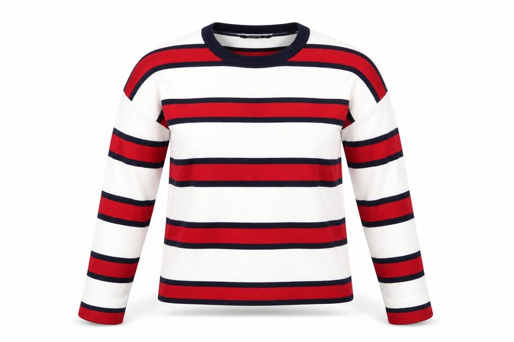Stradivarius Womens Red Round Neck Striped Acrylic Pullover Jumper Size S
