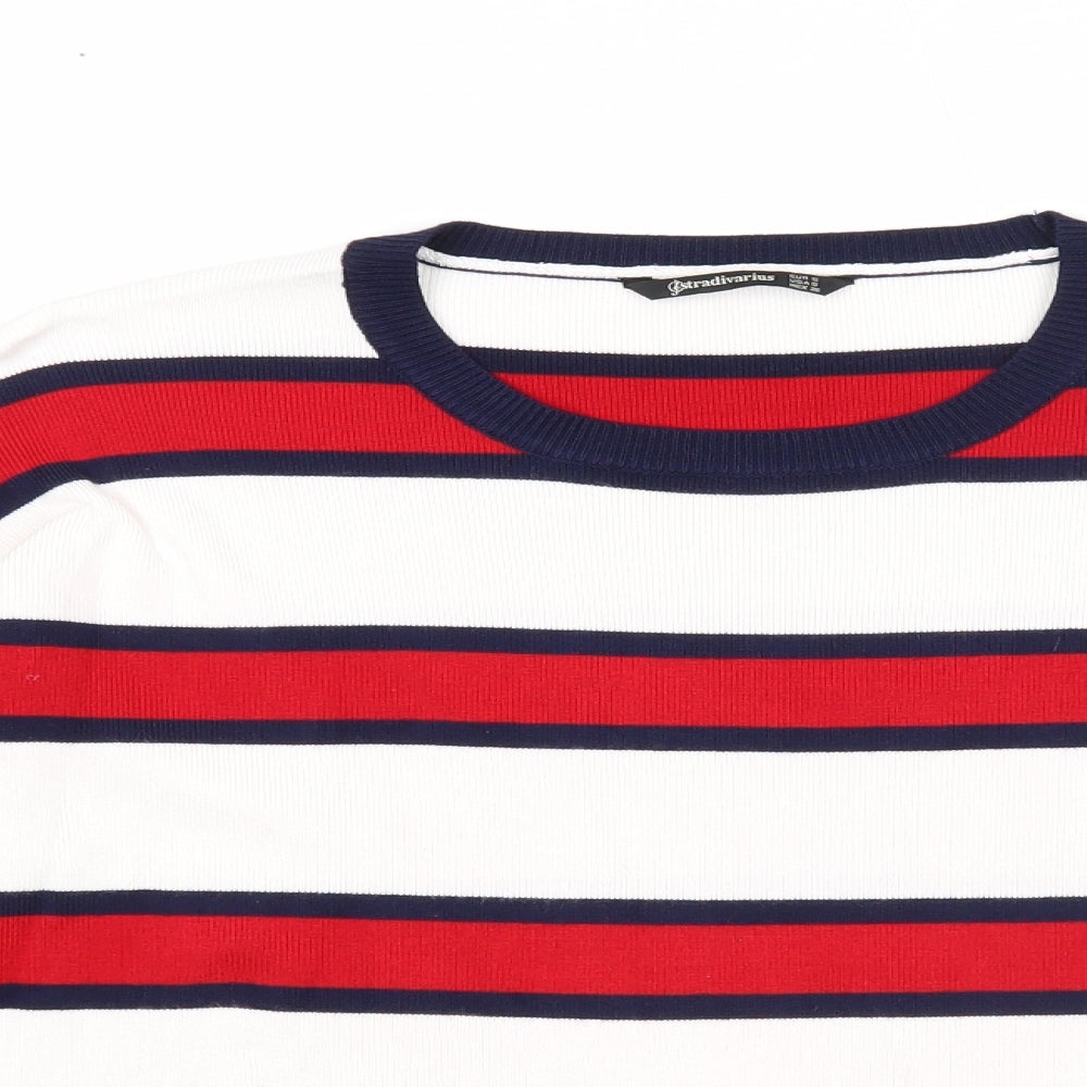 Stradivarius Womens Red Round Neck Striped Acrylic Pullover Jumper Size S