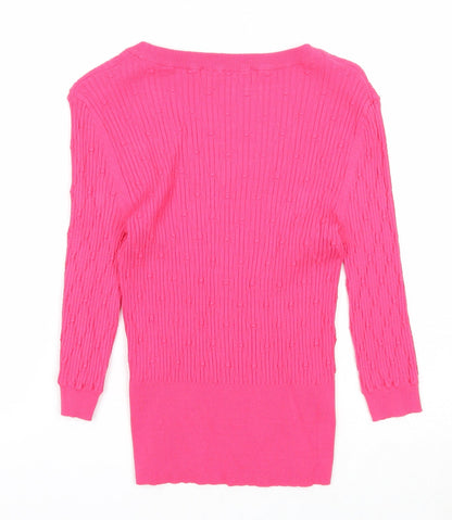 Marks & Spencer Womens Pink V-Neck Viscose Pullover Jumper Size 8