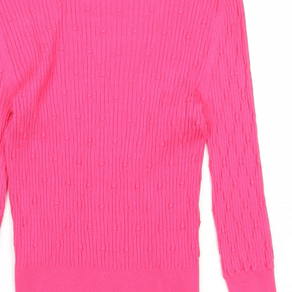 Marks & Spencer Womens Pink V-Neck Viscose Pullover Jumper Size 8