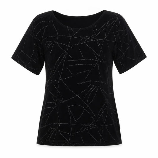 Twotone Designs Womens Black Geometric Acetate Basic T-Shirt Size 12 Round Neck