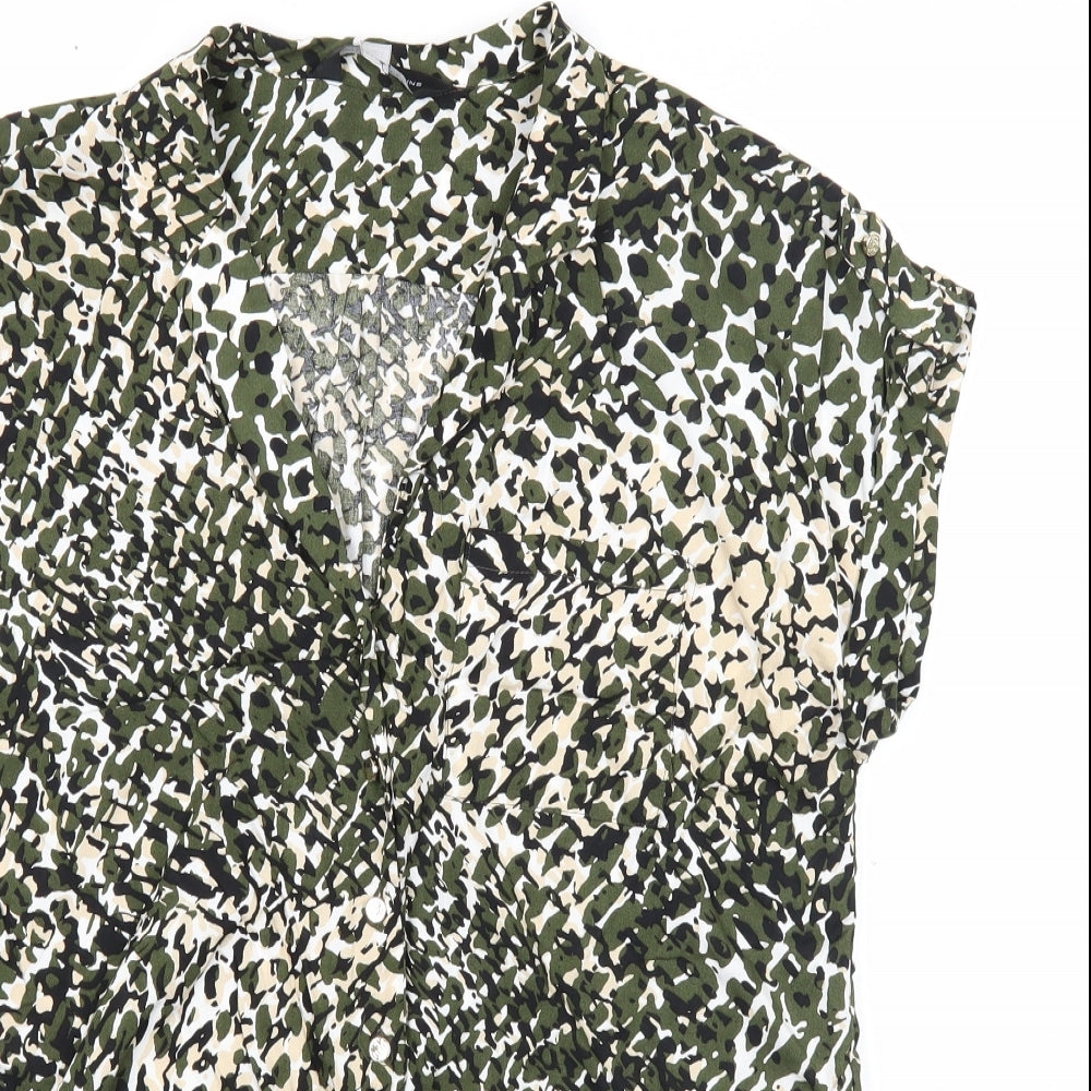 Dorothy Perkins Womens Green Geometric Viscose Basic Blouse Size 10 V-Neck