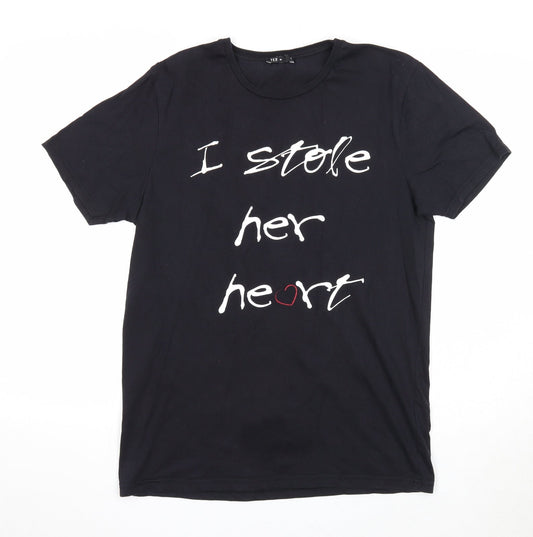TEX Womens Black Cotton Basic T-Shirt Size L Round Neck - I Stole Her Heart