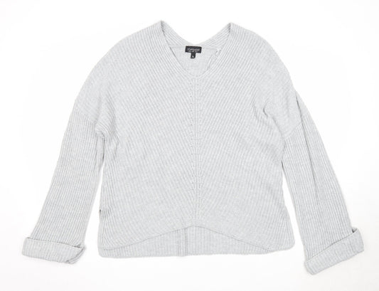 Topshop Womens Grey V-Neck Acrylic Pullover Jumper Size 12
