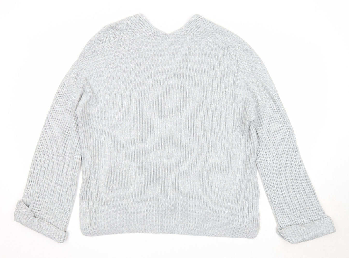 Topshop Womens Grey V-Neck Acrylic Pullover Jumper Size 12
