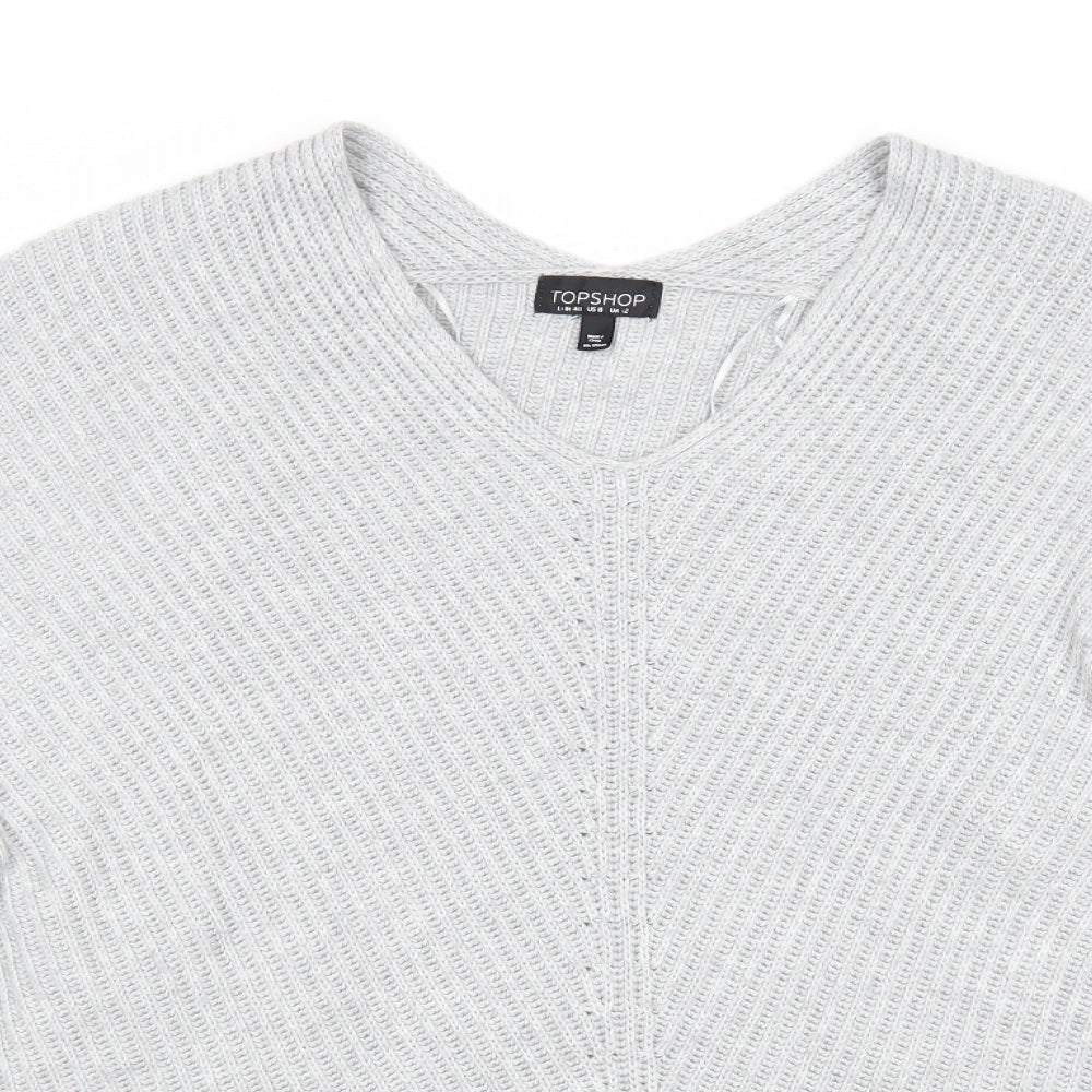 Topshop Womens Grey V-Neck Acrylic Pullover Jumper Size 12
