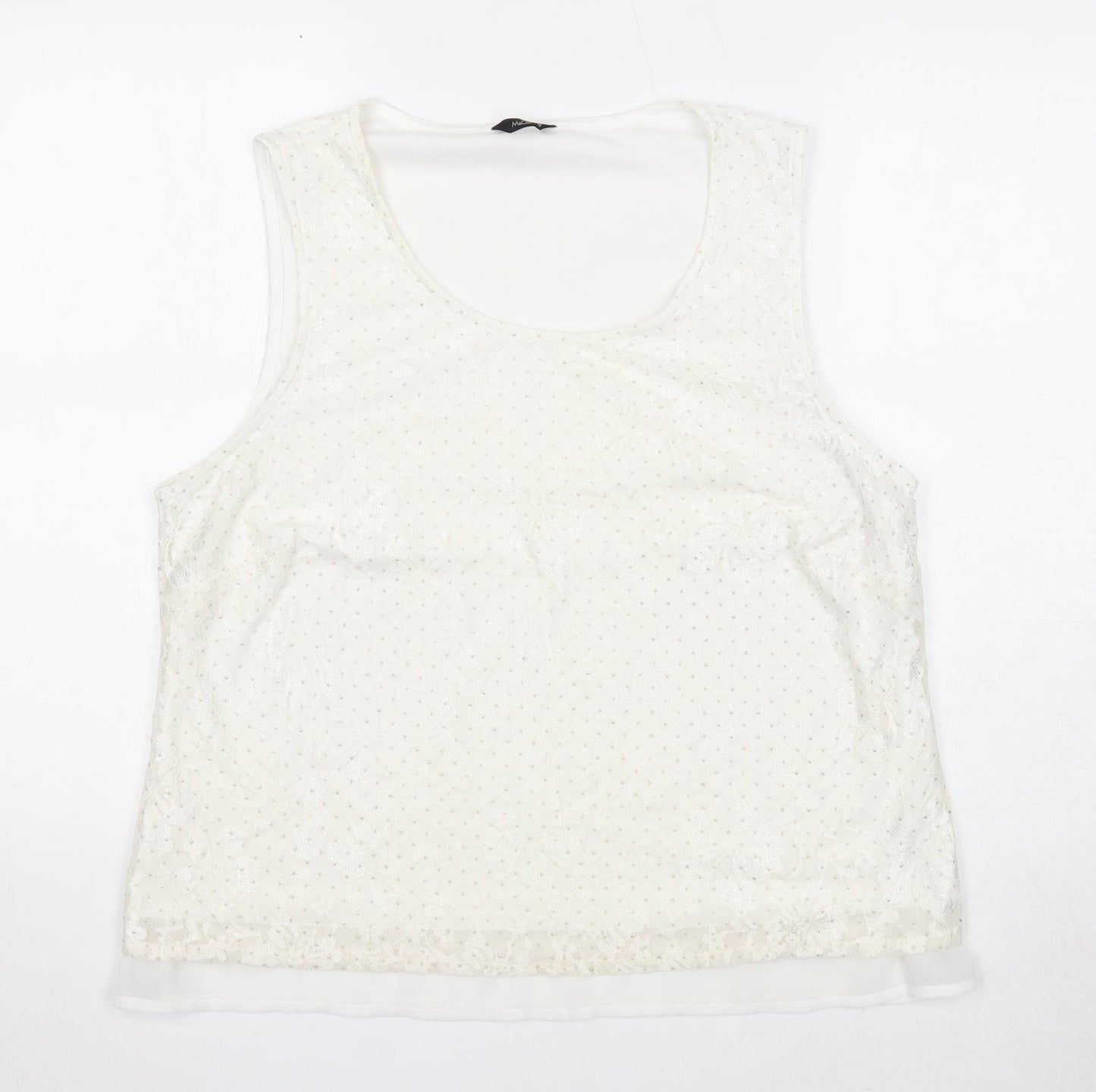 M&Co Womens Ivory Geometric Polyester Basic Tank Size 18 Round Neck