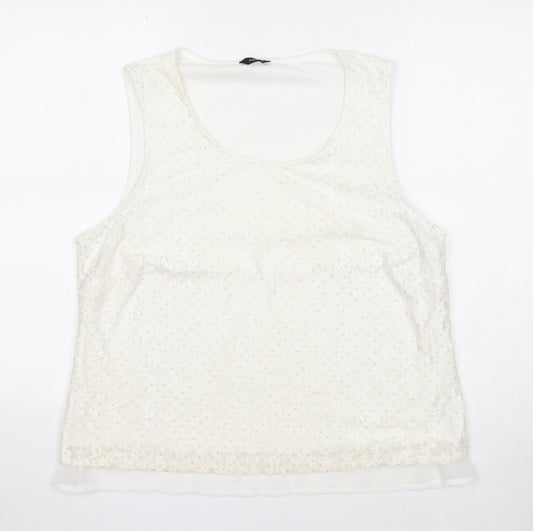 M&Co Womens Ivory Geometric Polyester Basic Tank Size 18 Round Neck