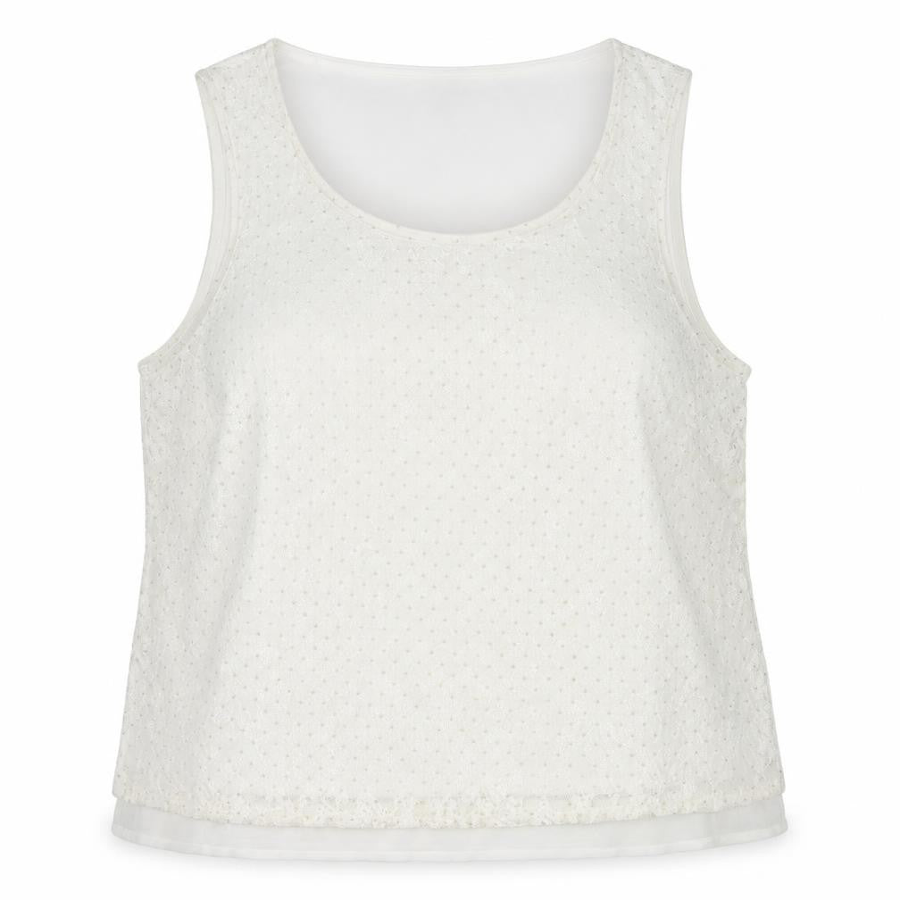 M&Co Womens Ivory Geometric Polyester Basic Tank Size 18 Round Neck