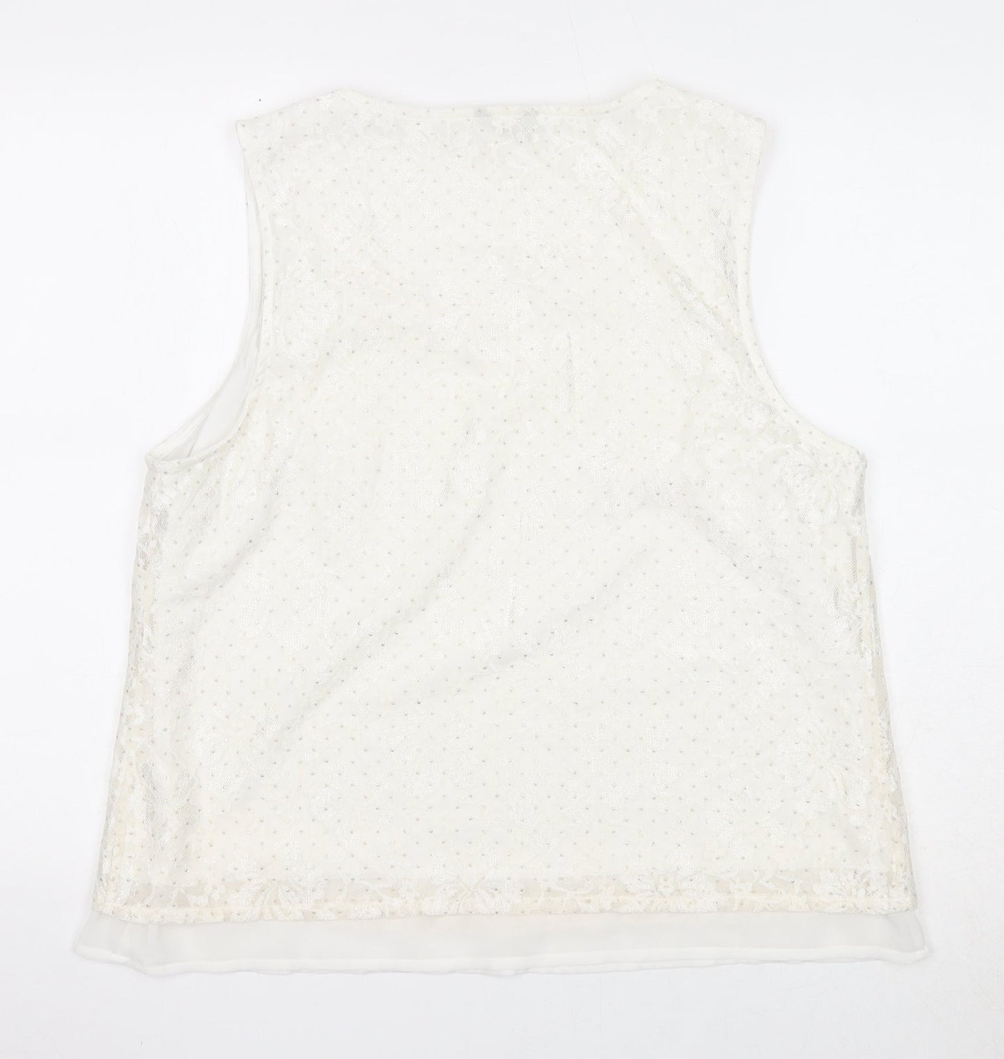 M&Co Womens Ivory Geometric Polyester Basic Tank Size 18 Round Neck