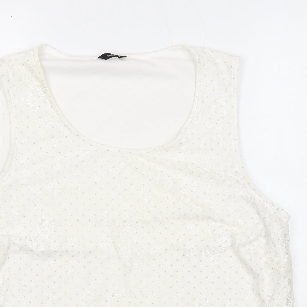 M&Co Womens Ivory Geometric Polyester Basic Tank Size 18 Round Neck