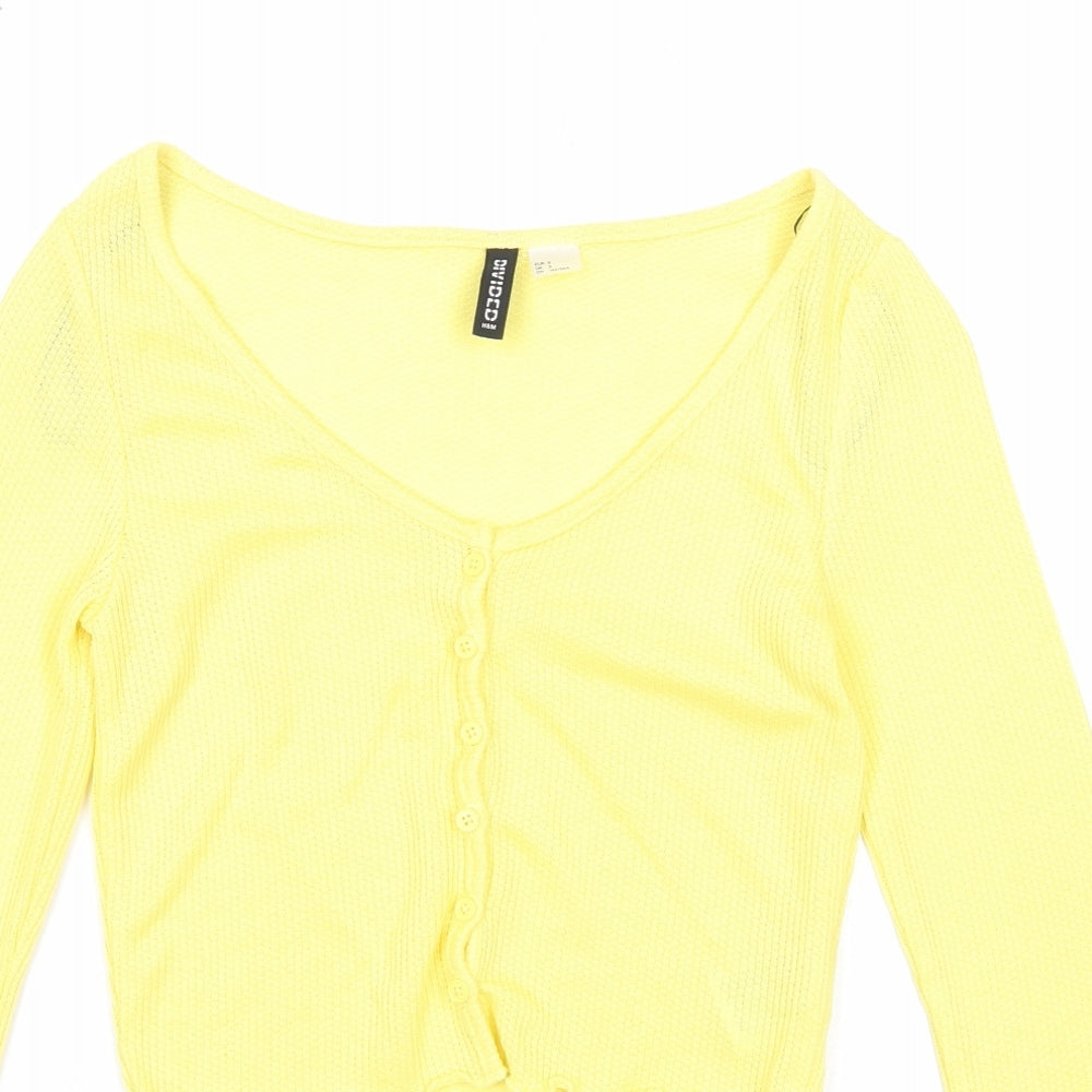 Divided by H&M Womens Yellow Scoop Neck Polyester Cardigan Jumper Size S