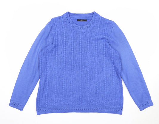 Bonmarché Womens Blue Round Neck Acrylic Pullover Jumper Size M