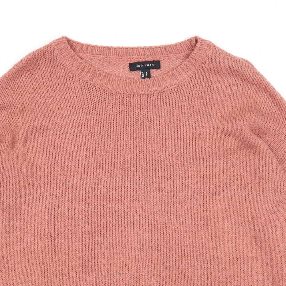 New Look Womens Pink Round Neck Acrylic Pullover Jumper Size L