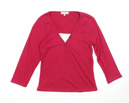 Key West Womens Pink V-Neck Polyester Pullover Jumper Size M