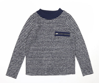 Next Womens Blue Round Neck Striped Polyester Pullover Jumper Size 6