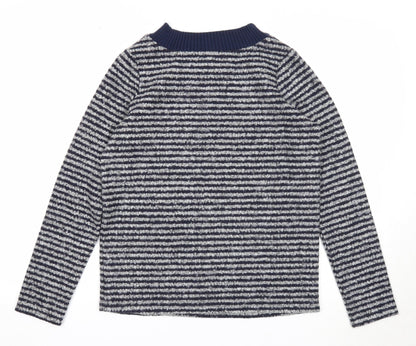 Next Womens Blue Round Neck Striped Polyester Pullover Jumper Size 6