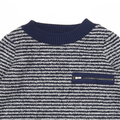 Next Womens Blue Round Neck Striped Polyester Pullover Jumper Size 6