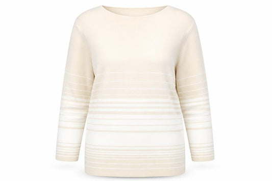 Bonmarché Womens Beige Round Neck Striped Viscose Pullover Jumper Size M