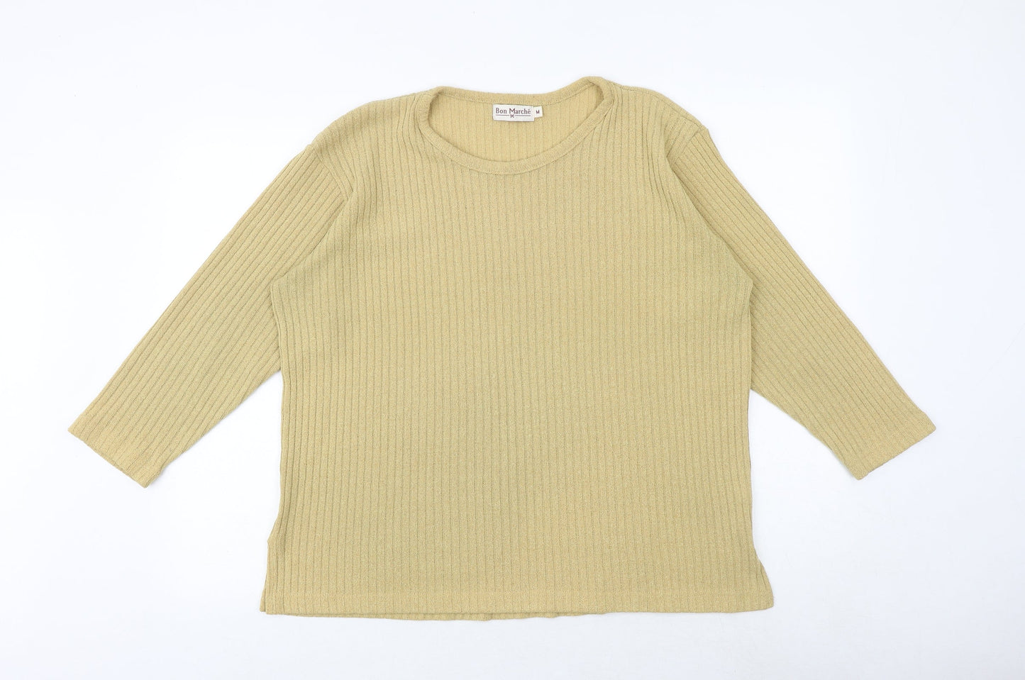 Bonmarché Womens Yellow Round Neck Polyester Pullover Jumper Size M
