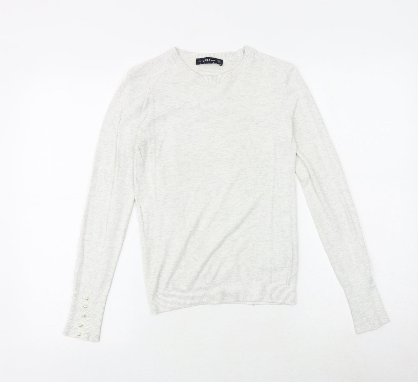 Zara Womens Grey Round Neck Viscose Pullover Jumper Size S
