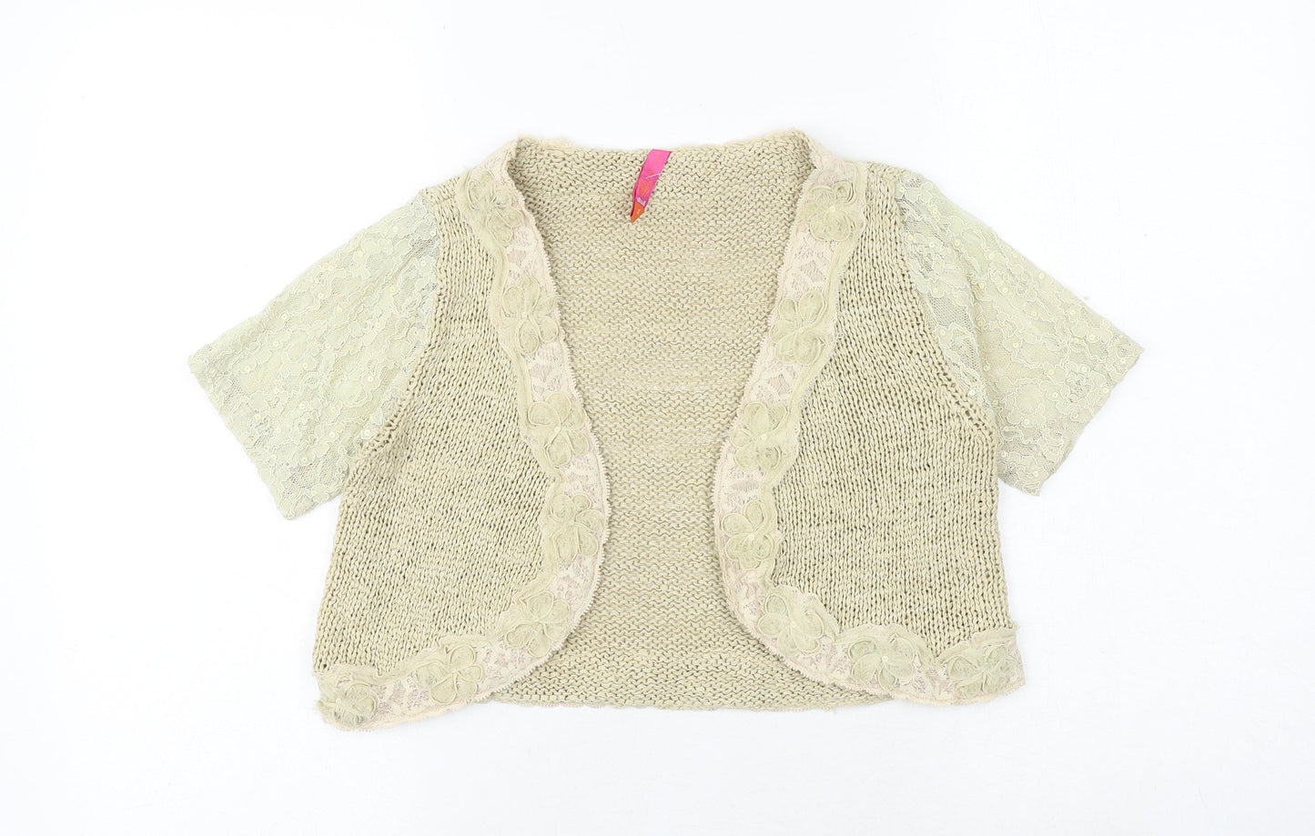 Marks and Spencer Womens Brown V-Neck Acrylic Cardigan Jumper Size S - Lace Details