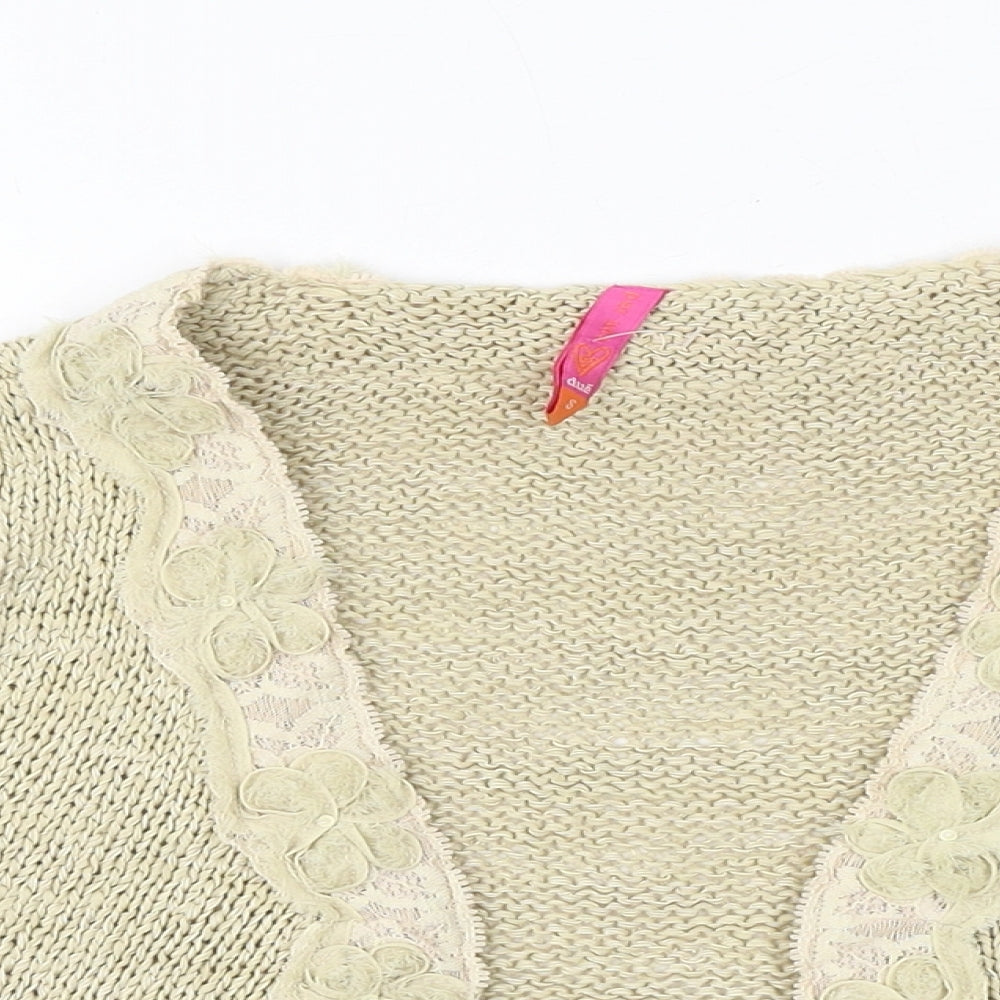Marks and Spencer Womens Brown V-Neck Acrylic Cardigan Jumper Size S - Lace Details