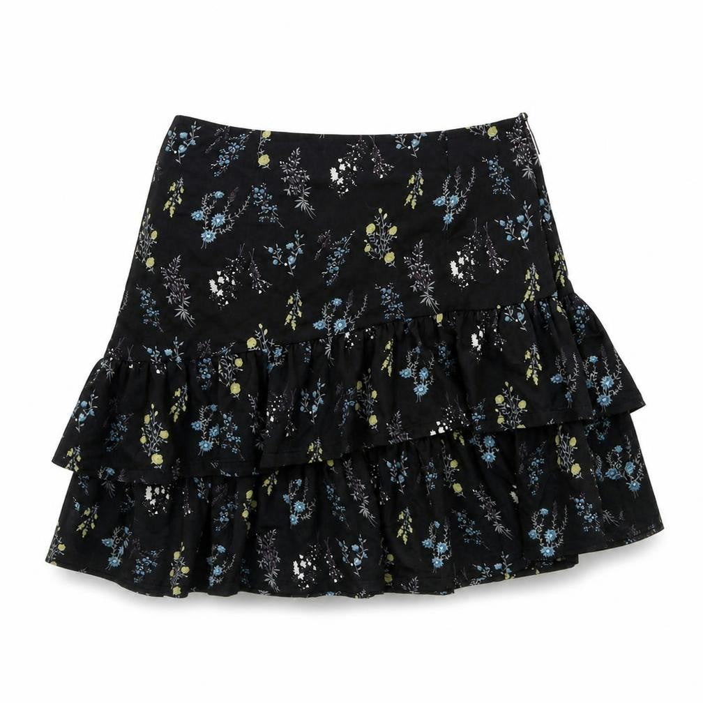 charms fashion Womens Black Floral Polyester Mini Skirt Size 8 Zip