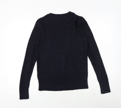 Mango Womens Blue Round Neck Viscose Pullover Jumper Size S