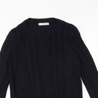 Mango Womens Blue Round Neck Viscose Pullover Jumper Size S