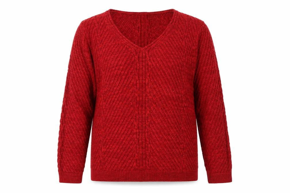 Bonmarché Womens Red V-Neck Acrylic Pullover Jumper Size S