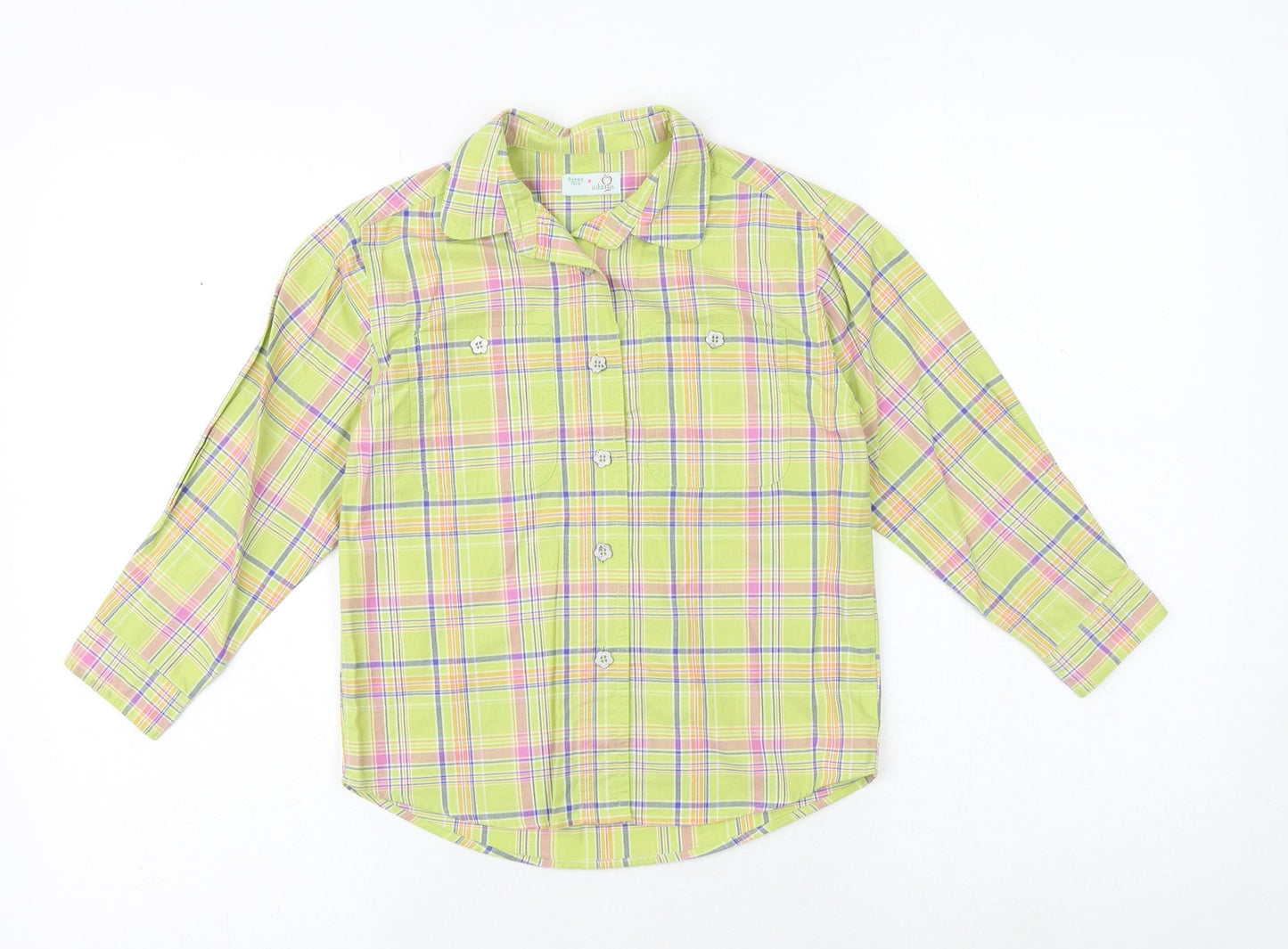 Adams Girls Green Plaid 100% Cotton Basic Button-Up Size 6 Years Collared Button