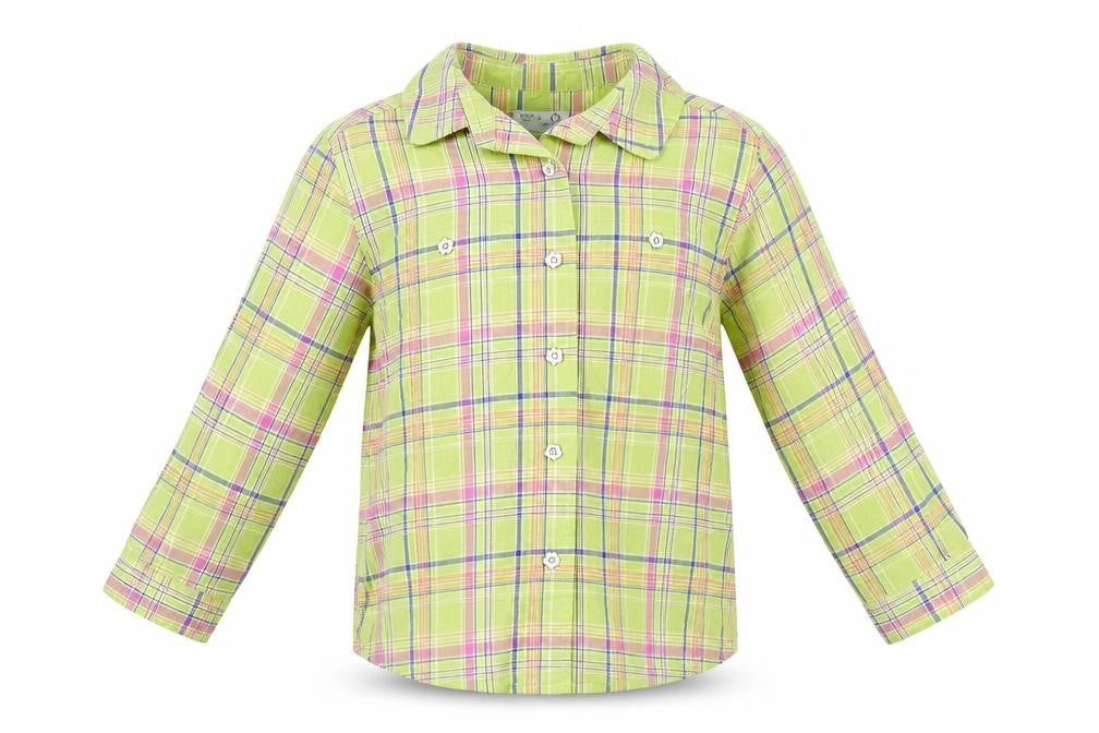 Adams Girls Green Plaid 100% Cotton Basic Button-Up Size 6 Years Collared Button
