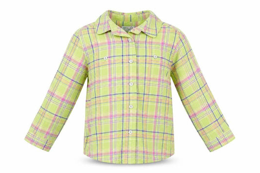 Adams Girls Green Plaid 100% Cotton Basic Button-Up Size 6 Years Collared Button