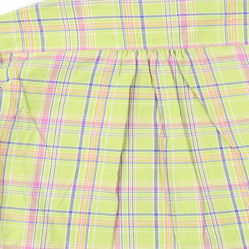 Adams Girls Green Plaid 100% Cotton Basic Button-Up Size 6 Years Collared Button