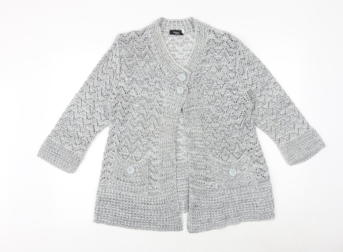 Glimpse Design Womens Grey V-Neck Acrylic Cardigan Jumper Size M - M/L