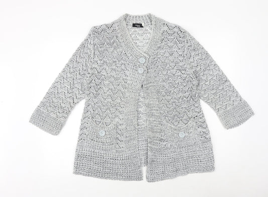 Glimpse Design Womens Grey V-Neck Acrylic Cardigan Jumper Size M - M/L