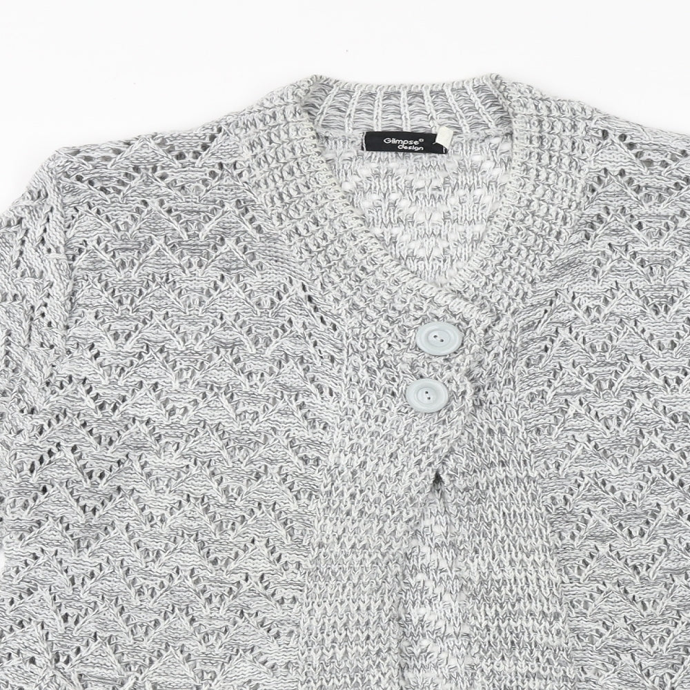 Glimpse Design Womens Grey V-Neck Acrylic Cardigan Jumper Size M - M/L