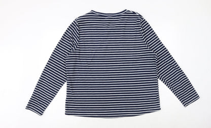 Luxe Leisure Womens Blue Round Neck Striped Polyester Pullover Jumper Size L
