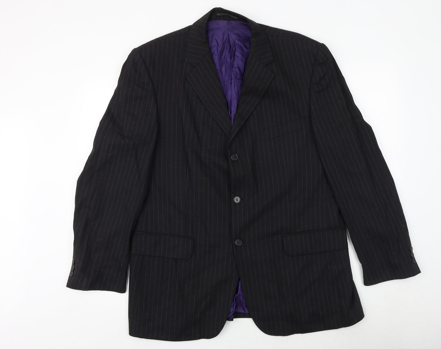 Burton Mens Black Striped Wool Jacket Suit Jacket Size 42 Regular