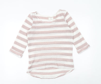 Next Womens Pink Round Neck Striped Polyester Pullover Jumper Size 10
