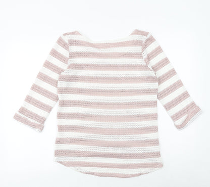 Next Womens Pink Round Neck Striped Polyester Pullover Jumper Size 10